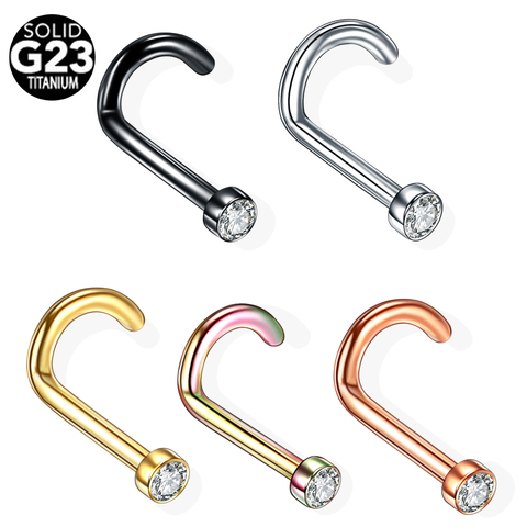 1PC G23 Titanium Crystal Gem Nose Stud Piercing Rose Gold Nose Screw Nazir Piercing Nostril Earring Piercing Jewelry 18G 20G ► Photo 1/6