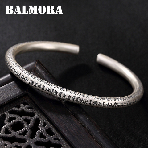 BALMORA Solid 999 Pure Silver Sutra Buddhism Bangles for Women Mother Lover Gift Fashion Jewelry Accessories Esposas JWB5010 ► Photo 1/6