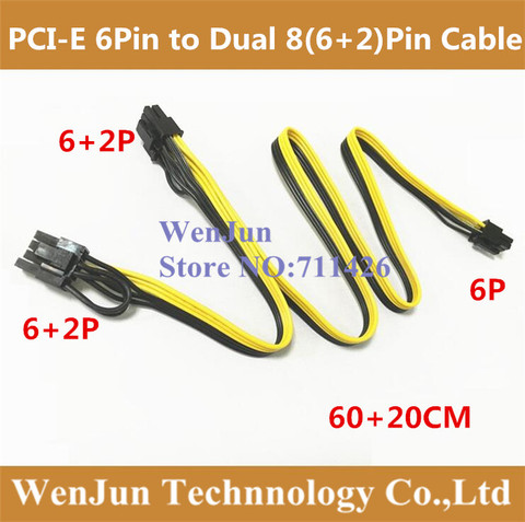 1pcs PCI-E PCIe PCI Express 6Pin male to Dual Double 2-Port 8Pin ( 6+2Pin ) Male Adapter GPU Video Card Power Cable 18AWG ► Photo 1/5