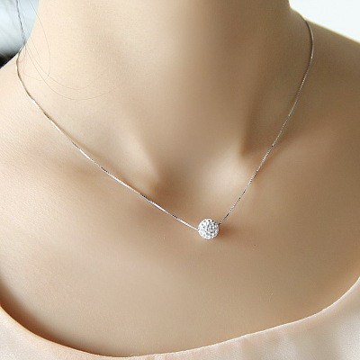 S925 pure silver necklace female short design crystal Shambhala ball chain elegant brief anti-allergic ► Photo 1/6