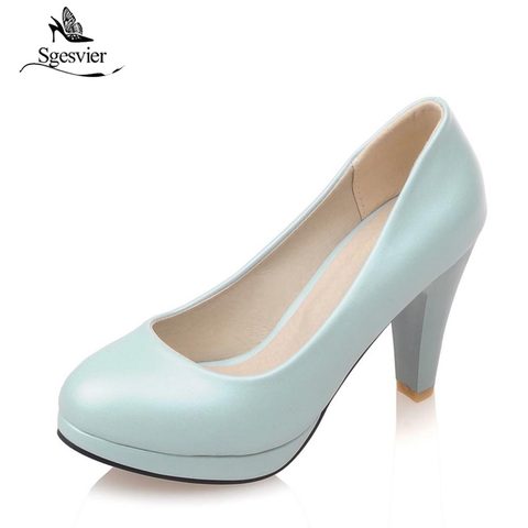 Sgesvier Black White Women Pumps High Heels Shoes Thick Heel Round Toe Pumps Size 32-48 Summer Autumn Fashion Shoes Ladies B207 ► Photo 1/6
