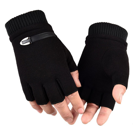 Winter Fleece Warm Gloves Men Half Finger Gloves Stretch Fingerless Mittens For Outdoor Cycling Driving Gloves ► Photo 1/6
