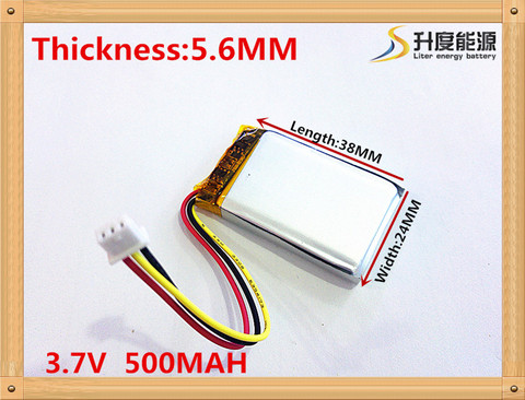 3.7V,500mAH [562438] PLIB (polymer lithium ion / Li-ion battery ) for Smart watch,GPS,mp3,mp4,cell phone,speaker ► Photo 1/1