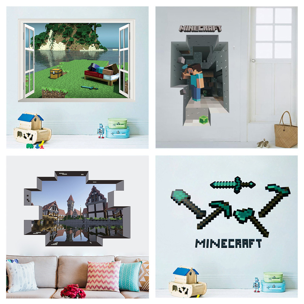 Minecraft wall stickers cartoons 3D Game Sticker for kids room wall decals 