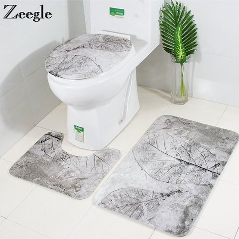 Bath Mat for Bathroom Leaves Pattern Toilet Carpet Mat  Toilet Lid Cover Mat Bathroom Carpet Set Shower Room Rug Bathroom Mat ► Photo 1/6