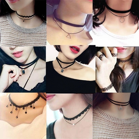 ZRHUA Choker Necklace Black Lace Velvet Strip Woman Collar Party