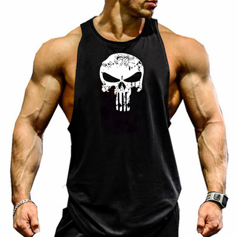Skull Printed Bodybuilding Fitness Stringers Shirt Men Tank Top Running Vest Undershirt  Gym Sport Tank Top ► Photo 1/6