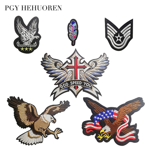 PGY Wings Eagle Feather Embroidered Biker Patches For Jeans Men Jacket Clothing Punk Style Patch Stickers On Motorcycle Parches ► Photo 1/6