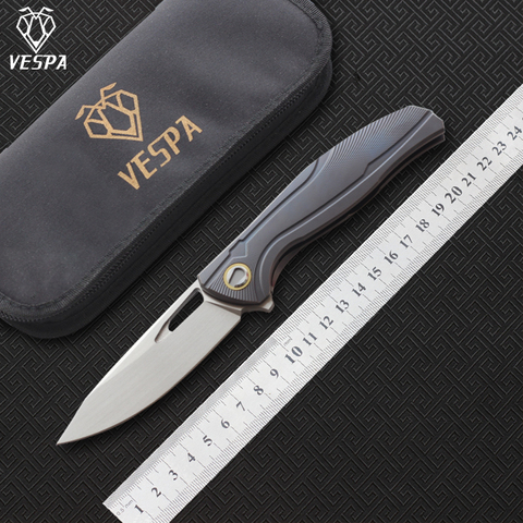 VESPA F7 Folding knife bearing Blade:M390(Satin/) Handle:TC4 Outdoor camping hunting pocket fruit knife EDC tools ► Photo 1/6