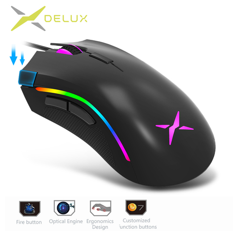 Delux M625 PMW3360 Sensor Gaming Mouse 12000DPI 12000FPS 7 Buttons RGB Backlight Optical Wired Mice with Fire Key For FPS Gamer ► Photo 1/6