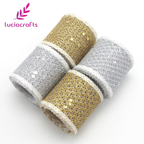 Lucia crafts 40mm 4y/lot Silver Gold Glitter Mesh Organza Ribbon For Packing Wedding Cake Gift Decoration DIY Craft P0601 ► Photo 1/6