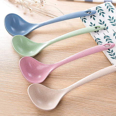 1Pcs Tableware Wheat Straw Rice Ladle 4 Colors Long Handle Soup Spoon Meal Dinner Scoops Kitchen Supplies Cooking Tool U3 ► Photo 1/6