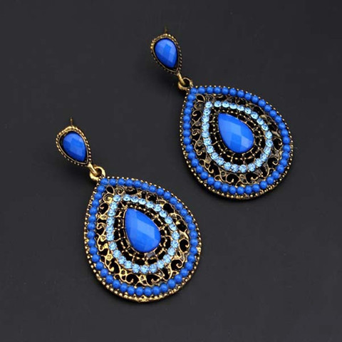 Exknl Long Ethnic Luxury Dangle Vintage Red Boho Big Crystal Drop Earrings Bohemian Blue Women Wedding Earrings Jewelry ► Photo 1/6