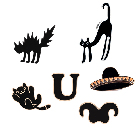 Black Cartoon Brooches Hat Crzay Cat Icons Enamel Pins Denim Clothes Shirts Lapel Pin  For Men Cool Buckle Badge  Accessories ► Photo 1/6