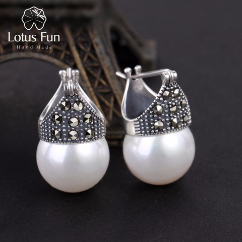 Lotus Fun Real 925 Sterling Silver Natural Mother of Pearl Earrings Fine Jewelry Vintage Fashion Drop Earrings for Women Brincos ► Photo 1/6