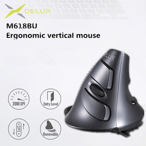 Delux M618 BU Ergonomic Vertical Mouse 6 Buttons 800/1200/1600 DPI Optical Right Hand Mice with Wrist mat For PC Laptop ► Photo 1/6