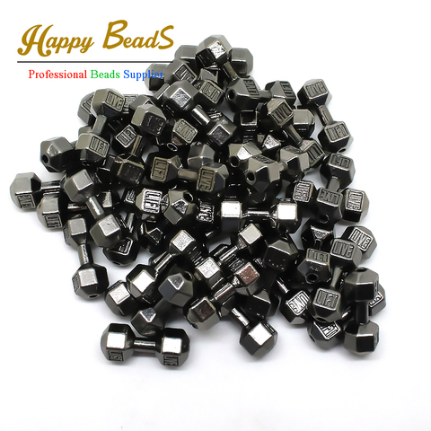 10pcs/lot 8*20mm Black Barbell Dumbbell Spacer Beads Charms fit Diy Beaded Fitness Bracelets Making (w03523) ► Photo 1/2