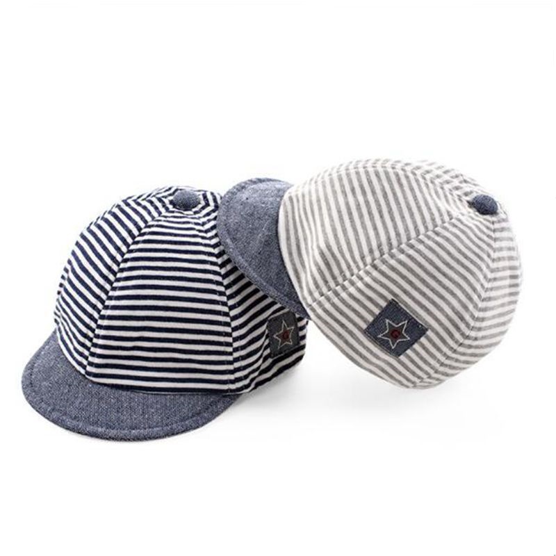 Baby Summer Mesh Cotton Striped Baseball Cap Breathable Soft Eaves Beret Sun Hat 