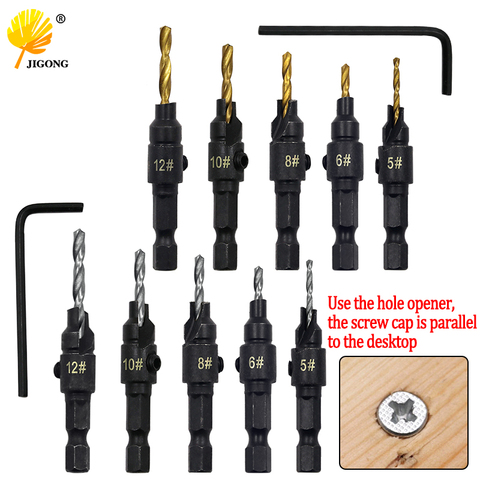5pcs Countersink Drill Woodworking Drill Bit Set Drilling Pilot Holes For Screw Sizes #5 #6 #8 #10 #12 ► Photo 1/6