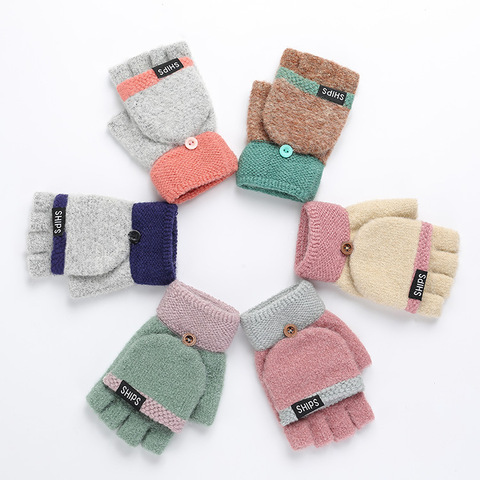 2022 Knitted Flip Gloves Winter Gloves Warm Wool Flip Top Gloves Flocking Warm Knitted Half-finger Gloves for Gril and Women ► Photo 1/5