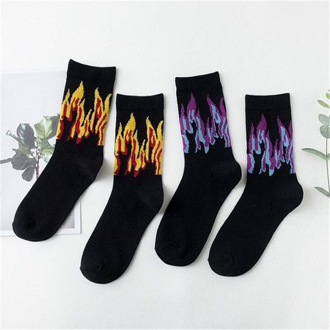 High Fashion Men Hip Hop Socks Hit Color On Fire Crew Socks Red Flame Blaze Power Torch Hot Street Skateboard Cotton Long Socks ► Photo 1/6