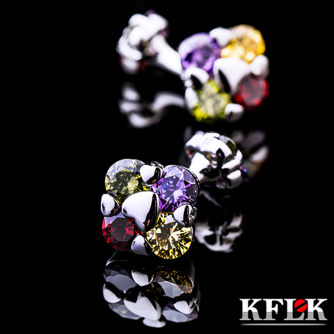 KFLK jewelry fashion brand of shirts cufflinks multicolor crystal cufflink luxury wedding button male high quality guests ► Photo 1/6