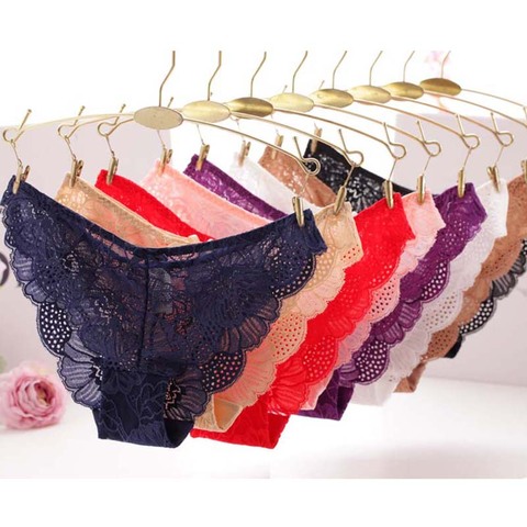 Women's Sexy Full Lace Panties With Big Size,S-XL 7Colors High-Crotch Transparent Floral Bow Soft Briefs Underwear Culotte Femme ► Photo 1/6