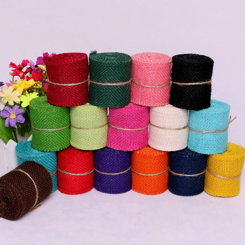 Cheap 2M width 6cm Colorful Natural Jute Burlap Ribbon Jute Fabric Roll Hessian Ribbon Trims Tape Rustic DIY Wedding Par AA8043 ► Photo 1/6