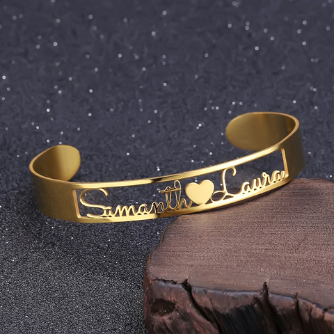 Cutomized Gold  Name Bangle     High Quality Stainless Steel Personalized ID Nameplate Bangles & Bracelet Adjusted ► Photo 1/6