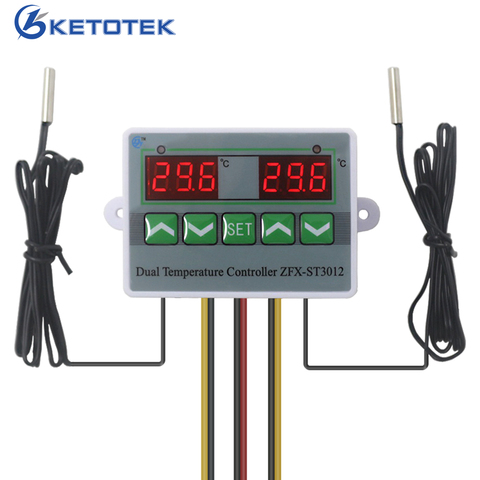 Dual Thermostat for Incubator Temperature Controller 110V 220V 12V Temperature Control Switch Two Relay Output with Dual Sensor ► Photo 1/6