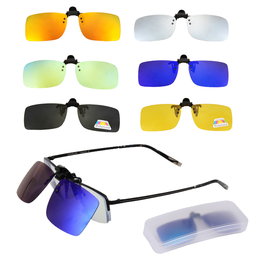 Men Polarized Driving Clip-on Night Vision Sunglasses Flip-up Lens UV400 Glasses 