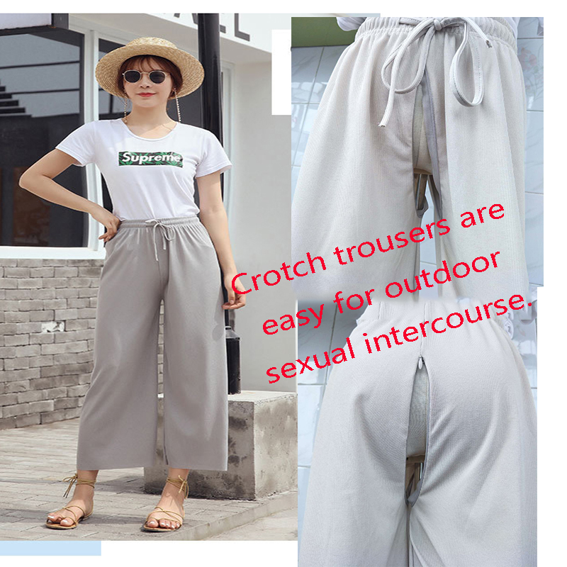 Outdoor Sex Open Crotch Pants for Women Hidden Zipper Trousers