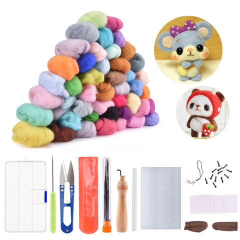 36/50 colors felting wool starter DIY kit with tools ,accessories and sewing molds wool strip ► Photo 1/5