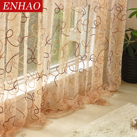 ENHAO Modern Embroidered Tulle Curtains for Living Room Bedroom Kitchen Sheer Curtains for Window Tulle Curtains Fabric Drapes ► Photo 1/6