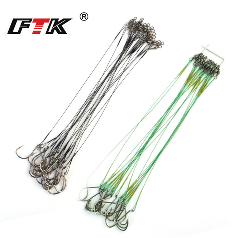 20pcs 20cm Stainless Steel Wire Fly Fishing Leash With Hook Lead
