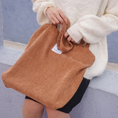 Women Corduroy Shopping Bag Female Canvas Cloth Shoulder Bag Environmental Storage Handbag Reusable Foldable Eco Grocery Totes ► Photo 1/6