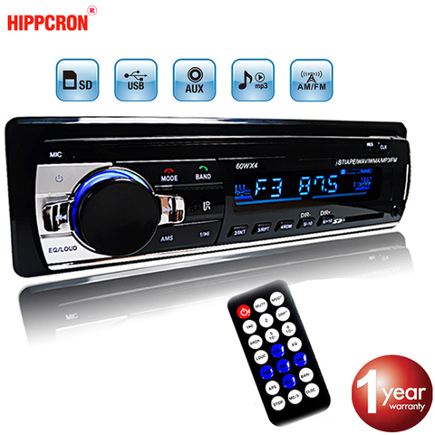 Hippcron Car Radio Stereo MP3 Player Digital Bluetooth 60Wx4 FM Audio Music USB / SD with In Dash AUX Input ► Photo 1/6