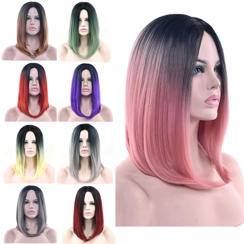 Soowee 11 Colors Black To Pink Ombre Hair Straight Bob Wigs Synthetic Hair Short Party Hair Cosplay Wig for Women ► Photo 1/6