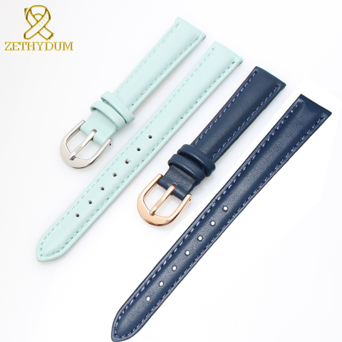 Genuine leather bracelet womens watchband plain wristwatches band blue pink gray color watch strap 14 16 18 20 mm soft band ► Photo 1/6