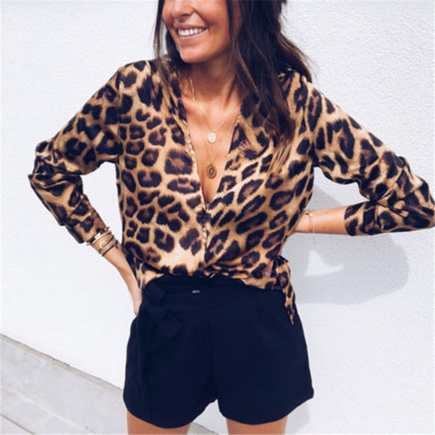 2022 Summer arrival Women Leopard Print Long Sleeve Blouse Women Summer Deep V Neck Workour Button Shirt Loose Sports Yoga Tops ► Photo 1/6