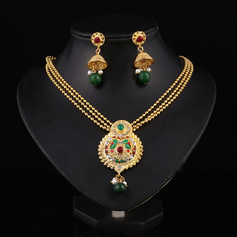 Hesiod Indian Wedding Jewelry Sets Gold Color Full Crystal Multi-layer Necklace Earrings Lovers Jewelry Set ► Photo 1/5