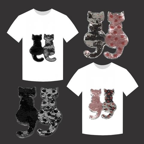 1PC Cute Cat Shape Reversible Change color Sequins Sew On Patch for clothes DIY Patch Applique Bag Clothing Coat Jeans Craft ► Photo 1/6