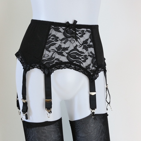 6 Strap Luxury Suspender Belt Black (Garter Belt)  ,Lace Panel garter belt Plus size set 1 pair stockings for free ,SIZE s-xxl  ► Photo 1/1