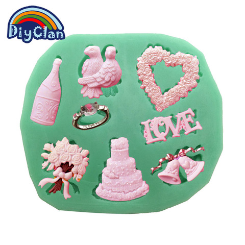 Love wedding red wine ring bell garland silicone fondant molds cake decorating tools chocolate soap mold cake tools F0221DG35 ► Photo 1/4