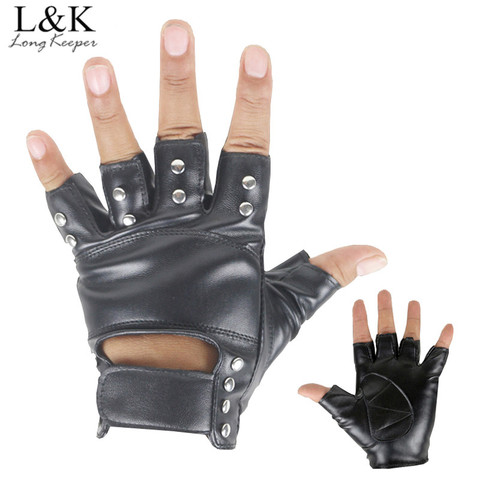 Long Keeper New Arrival Leather Gloves Men Women Metal Rivets for Dance Party Show Sport Fitness Work Out Cycling Bicycle Luvas ► Photo 1/6