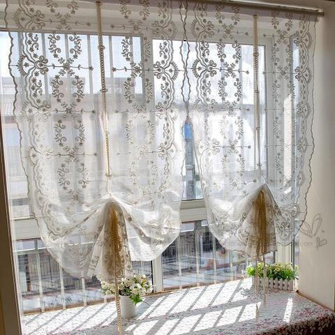 Junwell 1PC Terry Embroidery Lace Roman Curtain Iris Tectorum Maxim Emb Home Wave European Living Room Kitchen Balcony Voile ► Photo 1/6