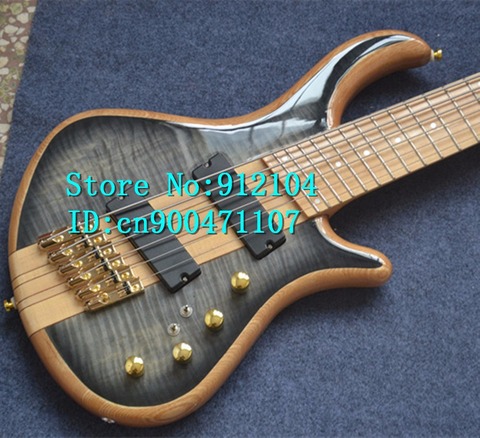 new Big John 6 strings fanned a sandwich electric bass guitar in blue with elm body  + free shipping F-3125 ► Photo 1/1