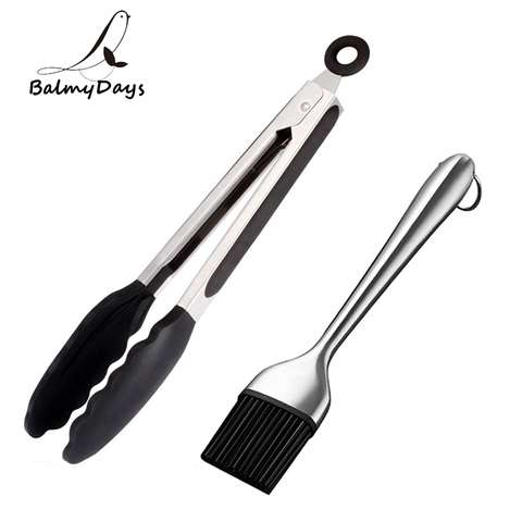 Silicone BBQ Tongs Basting Brush Set Oil Brush Kitchen Tongs BBQ Grill Food Meat Tongs Barbecue Tongs Oil Sauce Brush BBQ Tools ► Photo 1/6