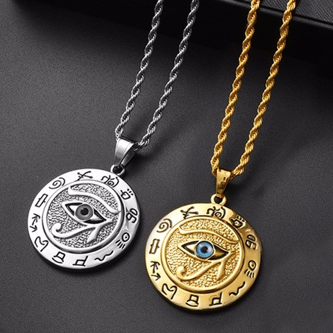 Egyptian The Eye of Horus Pendant Necklace For Women/Men Resale Gold Stainless Steel Evil Eyes Necklace Egypt Round Jewelry ► Photo 1/6