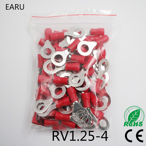 RV1.25-4 Red Ring Insulated Wire Connector Electrical Crimp Terminal RV1.25-4 Cable Wire Connector 100PCS RV1-4 RV ► Photo 1/3